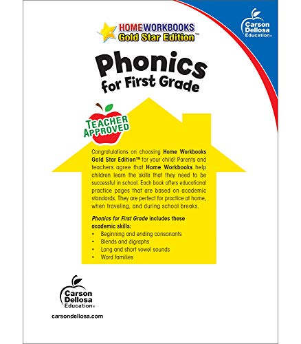 Carson Dellosa Phonics for First Grade Workbook―Writing Practice, Tracing Letters, Writing Words With Incentive Chart and Motivational Stickers (64 pgs) (Home Workbooks)