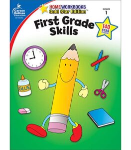 carson dellosa first grade skills workbook―grade 1 reading, addition, subtraction, graphing, measuring, phonics, writing skills practice with stickers (64 pgs) (home workbooks)