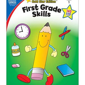 Carson Dellosa First Grade Skills Workbook―Grade 1 Reading, Addition, Subtraction, Graphing, Measuring, Phonics, Writing Skills Practice With Stickers (64 pgs) (Home Workbooks)