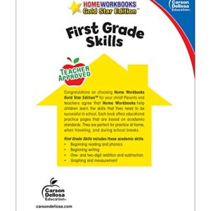 Carson Dellosa First Grade Skills Workbook―Grade 1 Reading, Addition, Subtraction, Graphing, Measuring, Phonics, Writing Skills Practice With Stickers (64 pgs) (Home Workbooks)