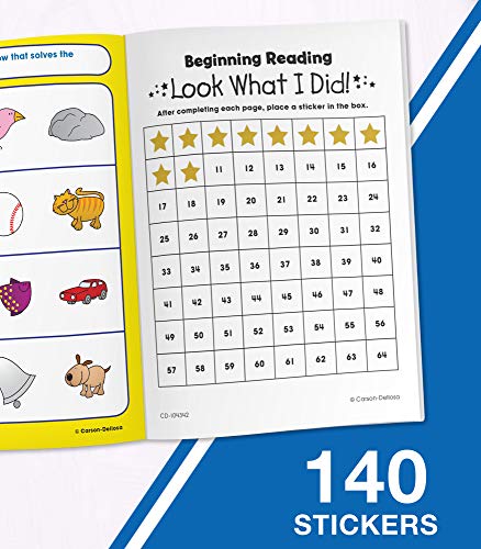 Carson Dellosa Beginning Reading Workbook―Kindergarten Early Reader Phonics Practice With Stickers, Incentive Chart, Puzzles, Coloring Activities (64 pgs) (Home Workbooks)