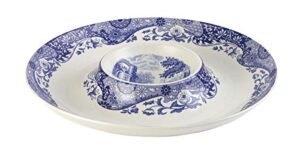 spode blue italian collection chip and dip serving tray, use for hosting, display appetizers, cheese, chips, and salsa, 14.5-inch, microwave and dishwasher safe