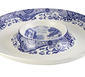 Spode Blue Italian Collection Chip and Dip Serving Tray, Use for Hosting, Display Appetizers, Cheese, Chips, and Salsa, 14.5-inch, Microwave and Dishwasher Safe