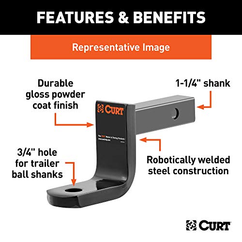 CURT 45026 Class 1 Trailer Hitch Ball Mount, Fits 1-1/4-Inch Receiver, 2,000 lbs, 3/4-Inch Hole, 3-1/4-Inch Drop, 2-5/8-Inch Rise