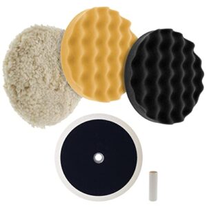 tcp global complete 3 pad buffing and polishing kit with 3-8″ pads; 2 waffle foam and 1 wool grip pads and a 5/8″ threaded polisher grip backing plate