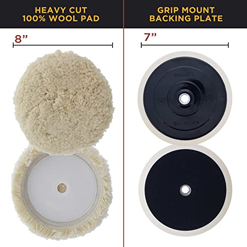 TCP Global Complete 3 Pad Buffing and Polishing Kit with 3-8" Pads; 2 Waffle Foam and 1 Wool Grip Pads and a 5/8" Threaded Polisher Grip Backing Plate