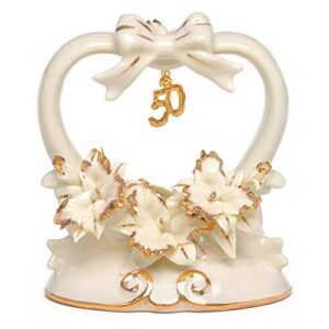 hortense b. hewitt wedding accessories 50th anniversary porcelain cake top, 4.5-inches tall