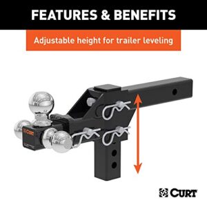 CURT 45799 Adjustable Trailer Hitch Ball Mount, Fits 2-Inch Receiver, 5-3/4-Inch Drop, 1-7/8, 2, 2-5/16-Inch Balls, 10,000 lbs , Black