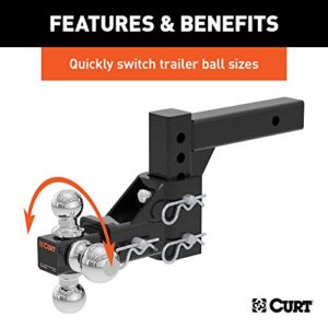 CURT 45799 Adjustable Trailer Hitch Ball Mount, Fits 2-Inch Receiver, 5-3/4-Inch Drop, 1-7/8, 2, 2-5/16-Inch Balls, 10,000 lbs , Black