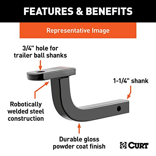 CURT 45015 Class 2 Trailer Hitch Ball Mount, Fits 1-1/4-Inch Receiver, 3,500 lbs, 3/4-Inch Hole, 5-Inch Rise