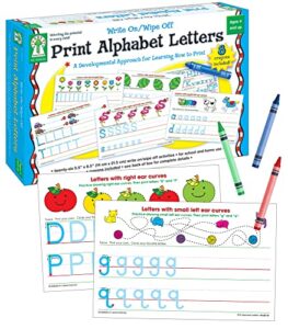 key education publishing write-on/wipe-off print alphabet letters, literacy activities, develop handwriting and fine motor skills, teaches the alphabet and letter sounds ages 5+ (21 pc)