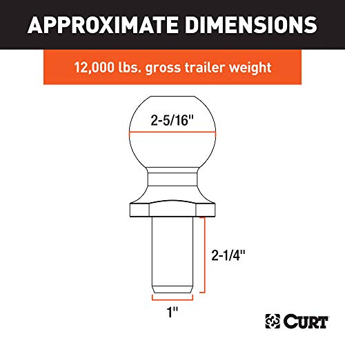 CURT 40042 Raw Steel Trailer Hitch Ball, 12,000 lbs, 2-5/16-Inch Diameter, 1 x 2-1/4-Inch Shank