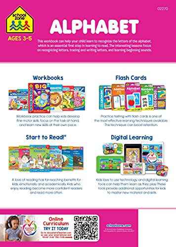 School Zone - Alphabet Workbook - 64 Pages, Ages 3 to 5, Preschool, ABC's, Letters, Tracing, Alphabetical Order, and More (School Zone Get Ready!™ Book Series)