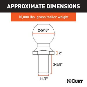 CURT 40036 Chrome Trailer Hitch Ball, 10,000 lbs, 2-Inch Rise, 2-5/16-Inch Diameter, 1-1/4 x 2-5/8-Inch Shank