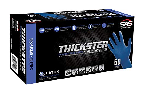 SAS Safety 6604-20 Thickster Powder Free Exam Grade Disposable Latex 14 Mil Gloves, Extra Large, 50 Gloves by Weight