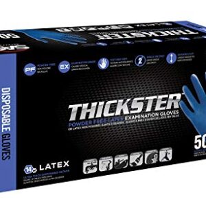 SAS Safety 6603-20 Thickster Powder-Free Exam Grade Disposable Latex 14 Mil Gloves, Large, 50 Gloves