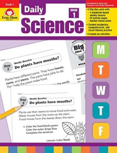 evan-moor daily science, grade 1 homeschooling & classroom resource workbook, printable worksheets, teaching edition, earth, life, and physical science, vocabulary, test prep, hands-on projects