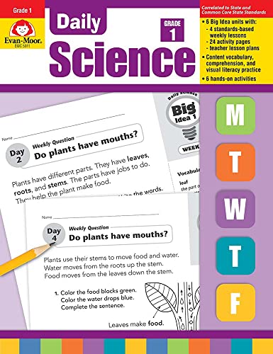 Evan-Moor Daily Science, Grade 1 Homeschooling & Classroom Resource Workbook, Printable Worksheets, Teaching Edition, Earth, Life, and Physical Science, Vocabulary, Test Prep, Hands-On Projects