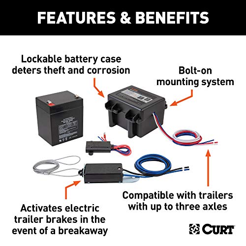 CURT 52040 Soft-Trac 1 Trailer Breakaway Switch Kit System with Battery and Charger , black