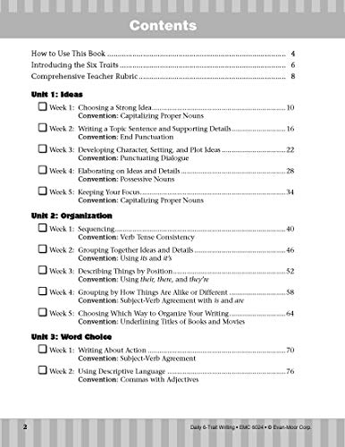 Evan-Moor Daily 6-Trait Writing, Grade 4 Homeschooling & Classroom Resource Workbook, Reproducible Worksheets, Teaching Edition, Lesson Plans, Ideas, Organization, Word Choice, Sentence Fluency, Voice