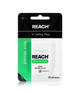 reach waxed dental floss | effective plaque removal, extra wide cleaning surface | shred resistance & tension, slides smoothly & easily, pfas free | mint flavored, 55 yards, 1 pack