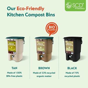 All Seasons Indoor Composter Starter Kit – 5 Gallon Tan Compost Bin For Kitchen Countertop With Lid, Spigot & 1 Gallon (2 lbs.) Bag Of Dry Bokashi Bran – by SCD Probiotics