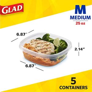 Glad Medium Square Food Storage Containers for Everyday Use | Medium Square Food Storage Containers Hold up to 25 Ounces of Food (25 Oz) |5 Count, Standard Food Containers