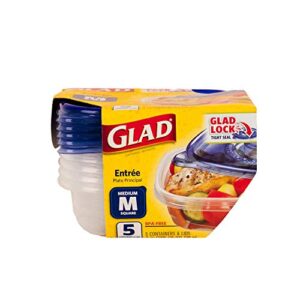 Glad Medium Square Food Storage Containers for Everyday Use | Medium Square Food Storage Containers Hold up to 25 Ounces of Food (25 Oz) |5 Count, Standard Food Containers