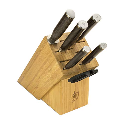 Shun Cutlery Premier 7-Piece Essential Block Set, Kitchen Knife and Knife Block Set, Includes 8” Chef's Knife, 4” Paring Knife, 6.5” Utility Knife, & More, Handcrafted Japanese Kitchen Knives