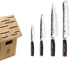 Shun Cutlery Premier 7-Piece Essential Block Set, Kitchen Knife and Knife Block Set, Includes 8” Chef's Knife, 4” Paring Knife, 6.5” Utility Knife, & More, Handcrafted Japanese Kitchen Knives