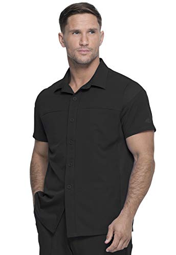 Dickies Dynamix Scrubs for Men, Button Front Collar Shirt with Four-Way Stretch and Moisture Wicking Plus Size DK820, 2XL, Black