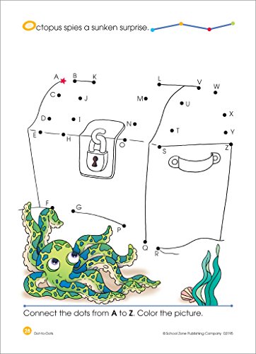 School Zone - Dot-to-Dots Alphabet Workbook - 32 Pages, Ages 4 to 6, Preschool, Kindergarten, Connect the Dots, Letter Puzzles, ABCs, and More (School Zone Activity Zone® Workbook Series)