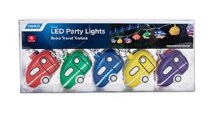 camco retro travel trailer party lights | features an 8′ strand with (10) travel trailer lights | perfect for rv awnings and campsite décor (42655)