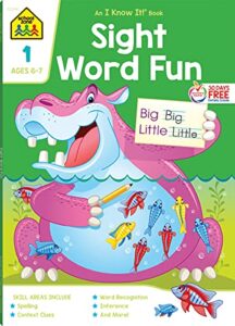 school zone – sight word fun workbook – 64 pages, ages 6 to 7, 1st grade, word recognition, spelling, letter sounds, context clues, categorizing, and more (school zone i know it!® workbook series)