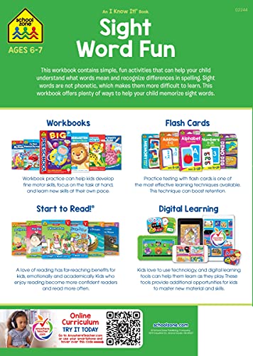 School Zone - Sight Word Fun Workbook - 64 Pages, Ages 6 to 7, 1st Grade, Word Recognition, Spelling, Letter Sounds, Context Clues, Categorizing, and More (School Zone I Know It!® Workbook Series)