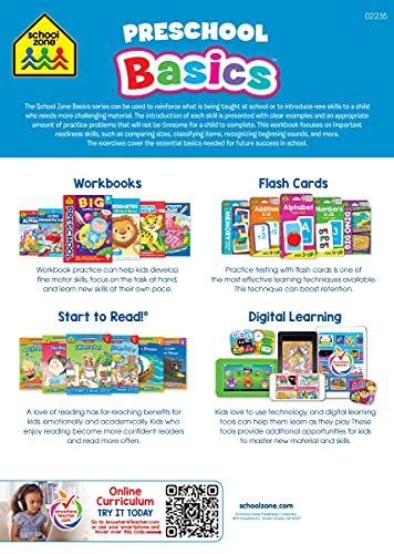 School Zone - Preschool Basics Workbook - 64 Pages, Ages 3 to 5, Colors, Numbers, Counting, Matching, Classifying, Beginning Sounds, and More (School Zone Basics Workbook Series)