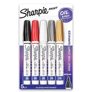 sharpie oil-based paint markers, medium point, assorted & metallic colors, 5 count – great for rock painting