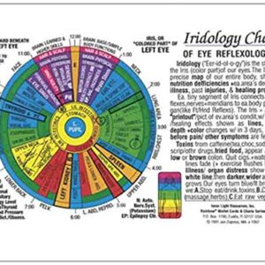 IRIDOLOGY CHART of EYE Reflexology (Rainbow Coded) in the Inner Light Resources Rainbow® Cards & Charts Series. 8.5 x 11 in. (Small Poster/ Large Card)