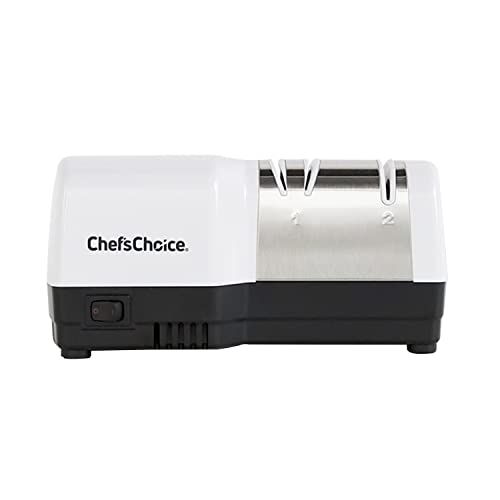 Chef’sChoice Hybrid Knife uses Diamond Abrasives and Combines Electric and Manual Sharpening for 20-Degree Straight and Serrated Knives, 2-Stage, White