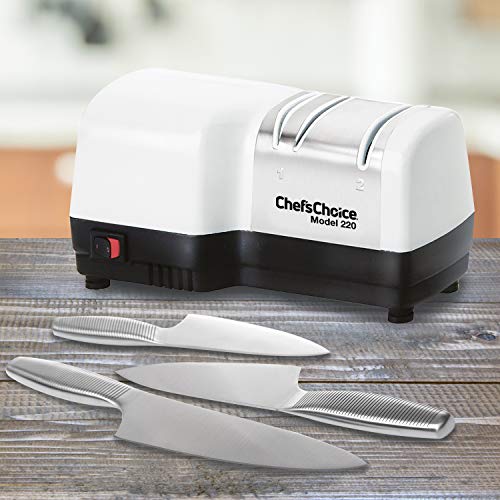 Chef’sChoice Hybrid Knife uses Diamond Abrasives and Combines Electric and Manual Sharpening for 20-Degree Straight and Serrated Knives, 2-Stage, White