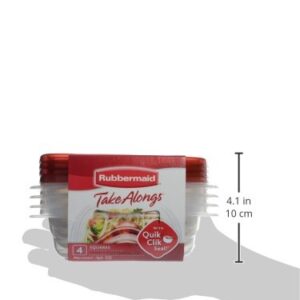 Rubbermaid TakeAlongs 2.9-Cup Square Food Storage Containers, 4-Pack, Chili Red