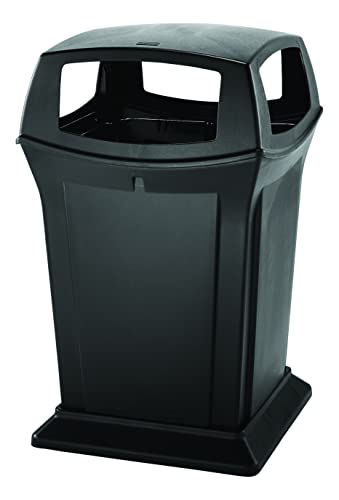 Rubbermaid Commercial Products Ranger Outdoor Trash Can with Lid, 45-Gallon, Plastic, Black, Indoor/Ourdoor Garbage Can for Parks/Shopping Malls/Festivals/Stadiums