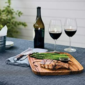 Ironwood Gourmet Fort Worth Steak Plate with Juice Channel, Acacia Wood 13 x 11 x 0.75 -inches