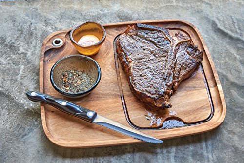 Ironwood Gourmet Fort Worth Steak Plate with Juice Channel, Acacia Wood 13 x 11 x 0.75 -inches