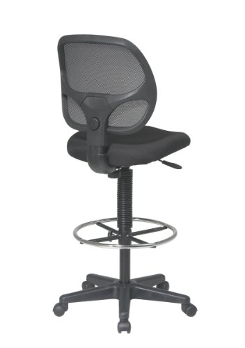 Office Star DC Series Deluxe Breathable Mesh Back Ergonomic Drafting Chair with Lumbar Support and Adjustable Footring, Black Fabric