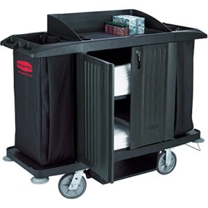 rubbermaid commercial executive series full-size housekeeping cart with doors, black, fg619100bla