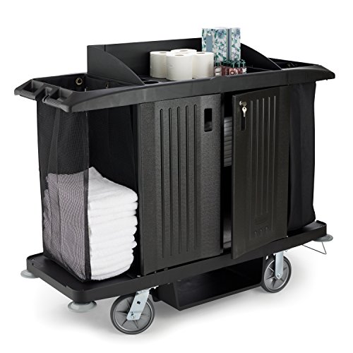 Rubbermaid Commercial Executive Series Full-Size Housekeeping Cart with Doors, Black, FG619100BLA