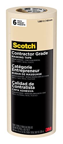 Scotch Contractor Grade Masking Tape, 1.88 inches by 60.1 yards (360 yards total), 2020, 6 Rolls