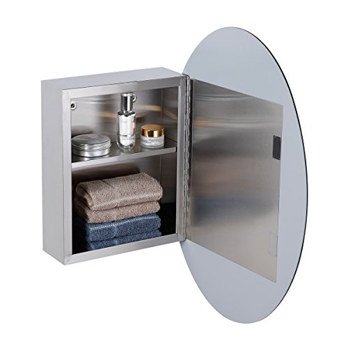 Renovators Supply Manufacturing Oval Wall Mounted Medicine Cabinet Brushed Stainless Steel Bathroom Storage Cabinet with Mirror 26" x 18" Hanging Double Shelf for Medicines or Accessories