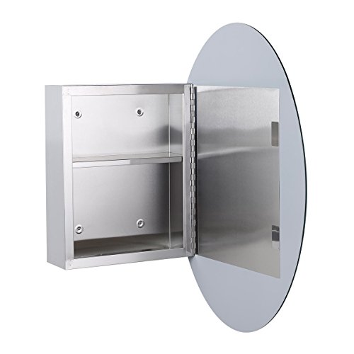 Renovators Supply Manufacturing Oval Wall Mounted Medicine Cabinet Brushed Stainless Steel Bathroom Storage Cabinet with Mirror 26" x 18" Hanging Double Shelf for Medicines or Accessories